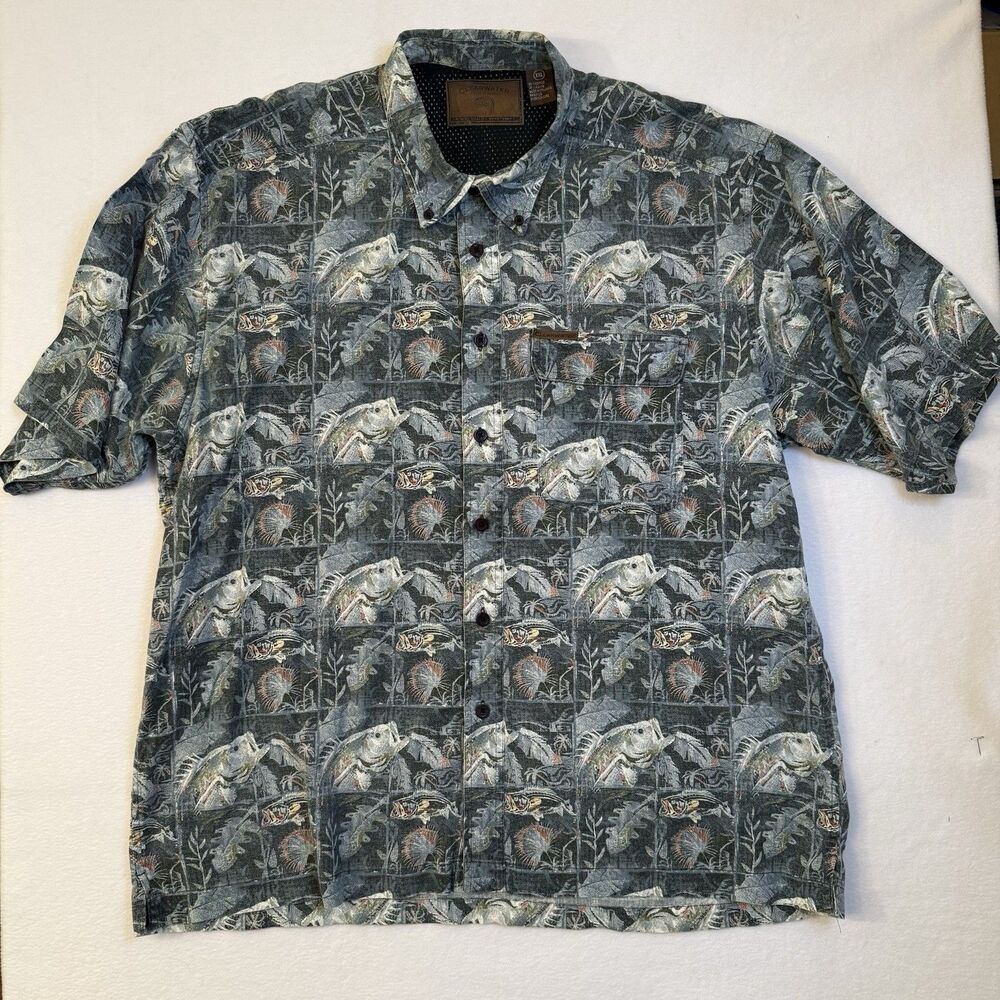 Clearwater Outfitters Men's XXL Short Sleeve‎ Fish Button-Up Shirt Blue Vintage